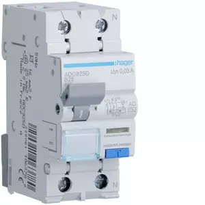 Дифференциальный автомат Hager ADC925D 2P 25A кривая B 30мА тип AC