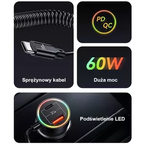 Автомобильное зарядное устройство usams CC167 с 2× USB‑C и 1× USB‑A, суммарная мощность 60W