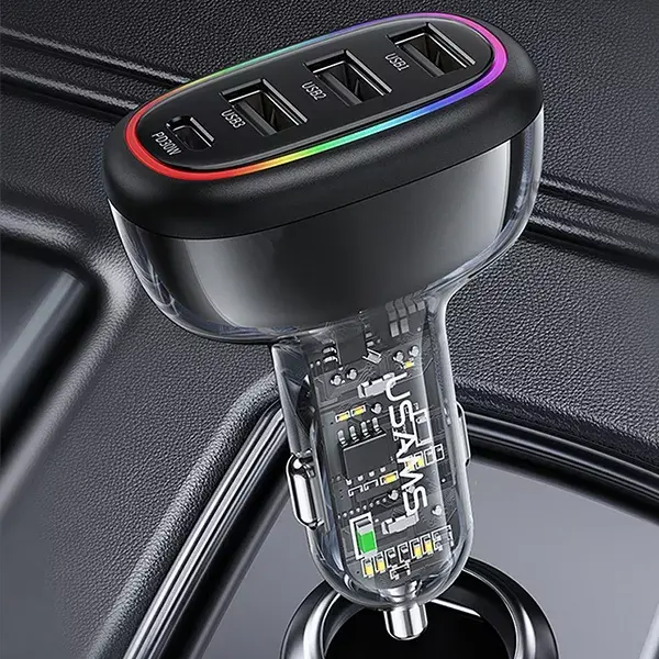 usams CC170 auto lādētājs — 1xUSB-C 3xUSB-A 48W Photo 2