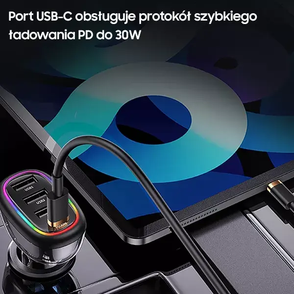 usams CC170 auto lādētājs — 1xUSB-C 3xUSB-A 48W Photo 5
