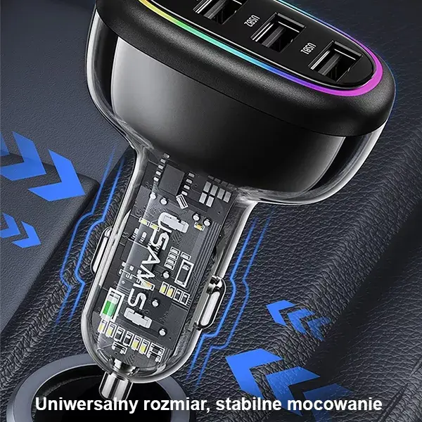 usams CC170 auto lādētājs — 1xUSB-C 3xUSB-A 48W Photo 9