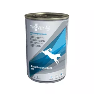 Mitrais suņu barība TROVET Hypoallergenic Lamb LRD Puppy Food 400 g kanna — jēra, 9% olbaltumvielu, 5% tauku, piemērots suņiem ar pārtikas alerģijām