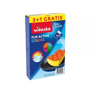 Cleaning sponges VILEDA Pur Active Colors 4-pack — polyurethane multipurpose kitchen and household sponges, yellow