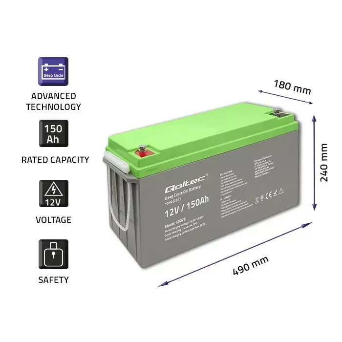 QOLTEC gēla akumulators 12V 150Ah Photo 2