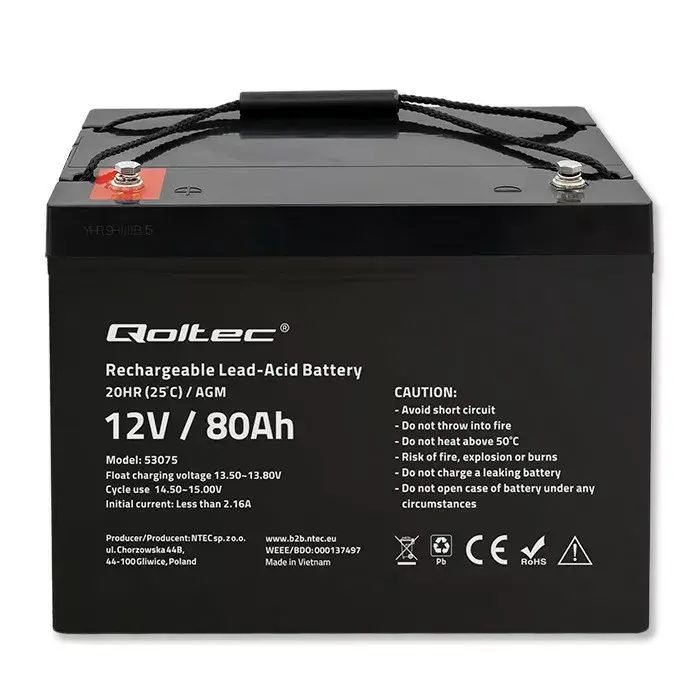 Qoltec 53075 AGM akumulators 12V 80Ah Photo 5