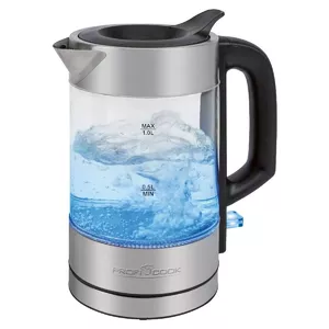 Electric kettle ProfiCook 1 L 1600 W Stainless steel Transparent