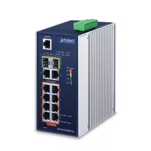 Managed switch PLANET IGS-4215-8P2T2S — 10x Gigabit RJ-45, 2x SFP, 8x PoE+ (240W), 48–56V DC, L2/L4, IP30, DIN/Wall mount