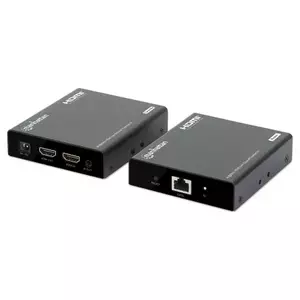 Manhattan 4K HDMI over Ethernet Extender Kit, Extends 4K@60Hz signal up to 70m with a single Cat6 Ethernet Cable, Transmitter and Receiver, Power over Cable (PoC), Black, Three Year Warranty, Box