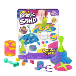 Kinetic Sand Squish N’ Create Playset by Spin Master — 13.5 oz (Blue, Yellow, Pink) with 5 Tools, for Ages 3+