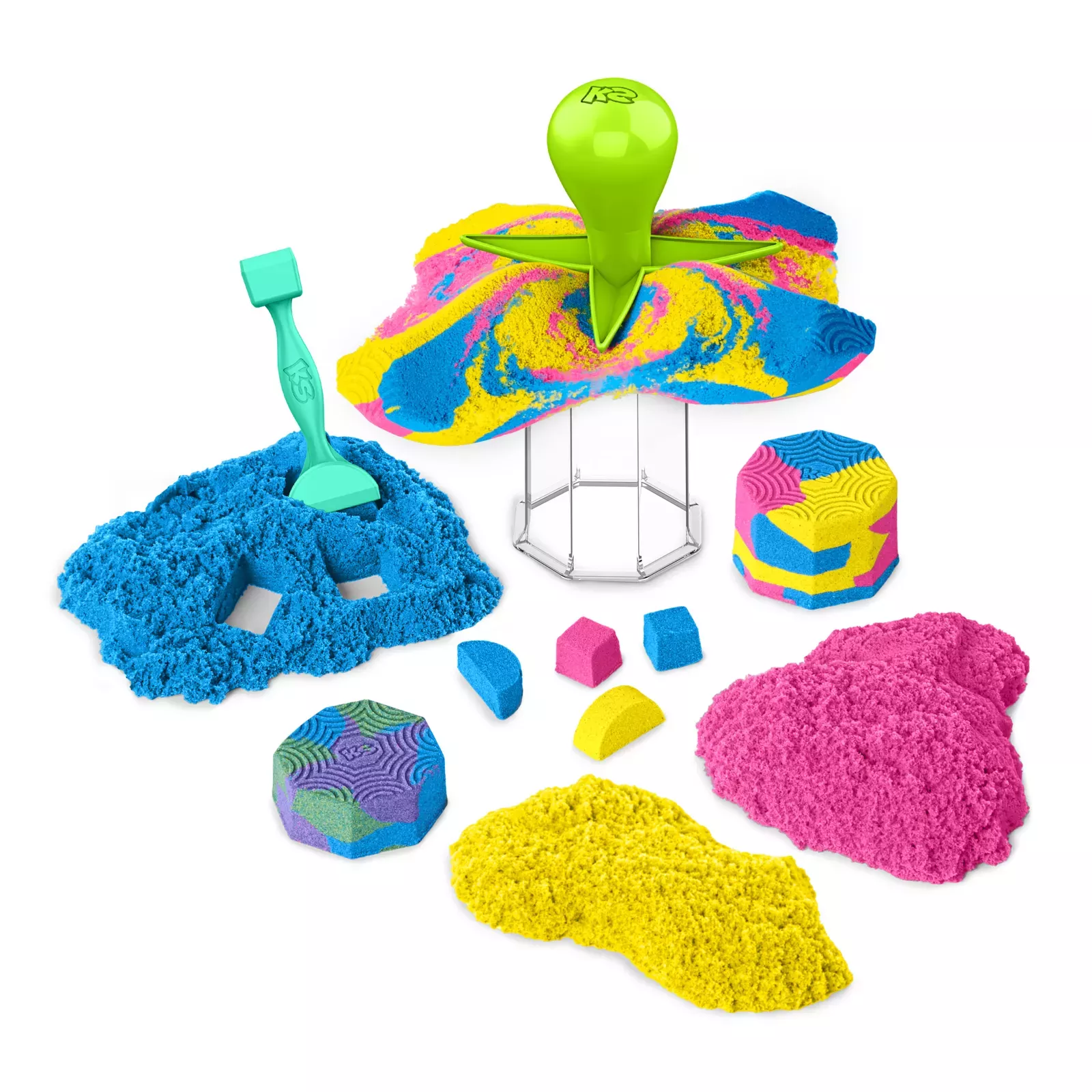 Kinetic Sand, Rainbow Mix Set with 3 Colors of Play Sand 13.5oz and 6  Tools, Sensory Toys, Stocking Stuffers for Kids