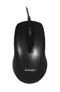 Wired computer mouse ActiveJet AMY-083 — optical, 1000 DPI, USB Type-A, ambidextrous, black, 65×118×39 mm
