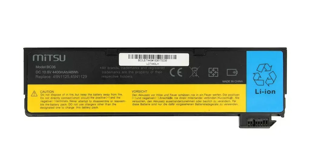 Akumulators MITSU priekš Lenovo T440 / X240, 4400 mAh Photo 3