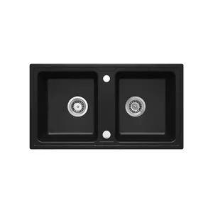Granite 2-bowl sink deante ZQZ_N203, black color, scratch-resistant surface