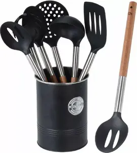 Набор кухонных принадлежностей Excellent Houseware в корзинке — половник, лопатка, шумовка, ложка
