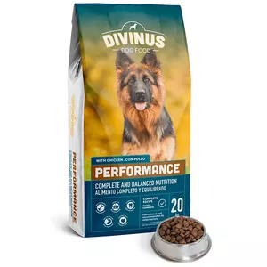Sausais suņu barības DIVINUS Performance 20 kg — Pieaugušiem, Vistas garša, Olbaltumvielas 32% Tauki 15%, Lielajām šķirnēm (20–40 kg)