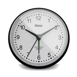 Kvarca modinātājs Mebus 25806 Apaļš Melns Balts Analogais Baterija AA