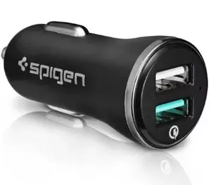 Автомобильное зарядное устройство Spigen F27QC для смартфонов и планшетов, вход 12–24В, выход 5В, 1× USB-A, чёрное