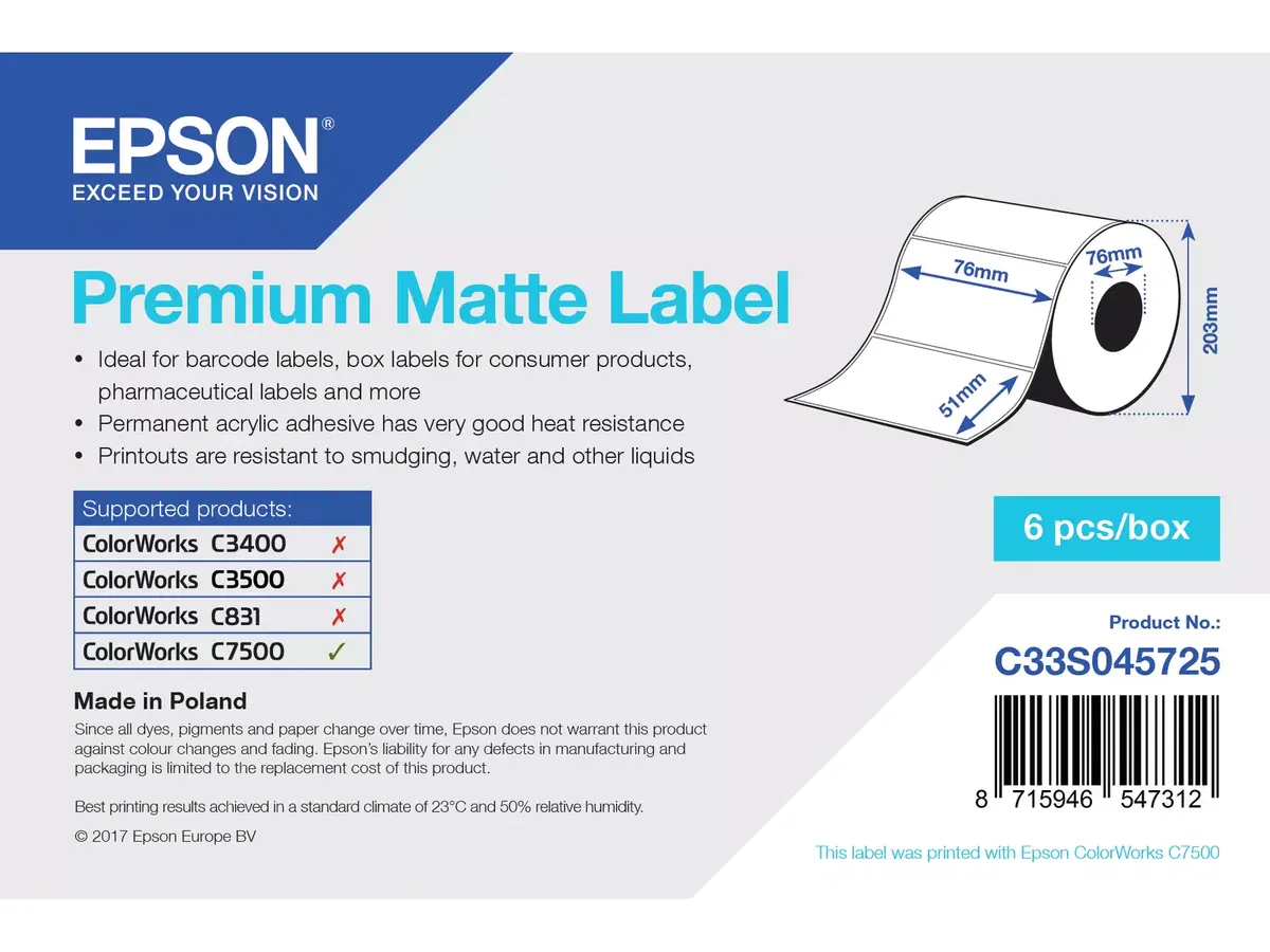 Etiķete izgriezta ruļļos Epson Premium Matte 76mm x 51mm Photo 2