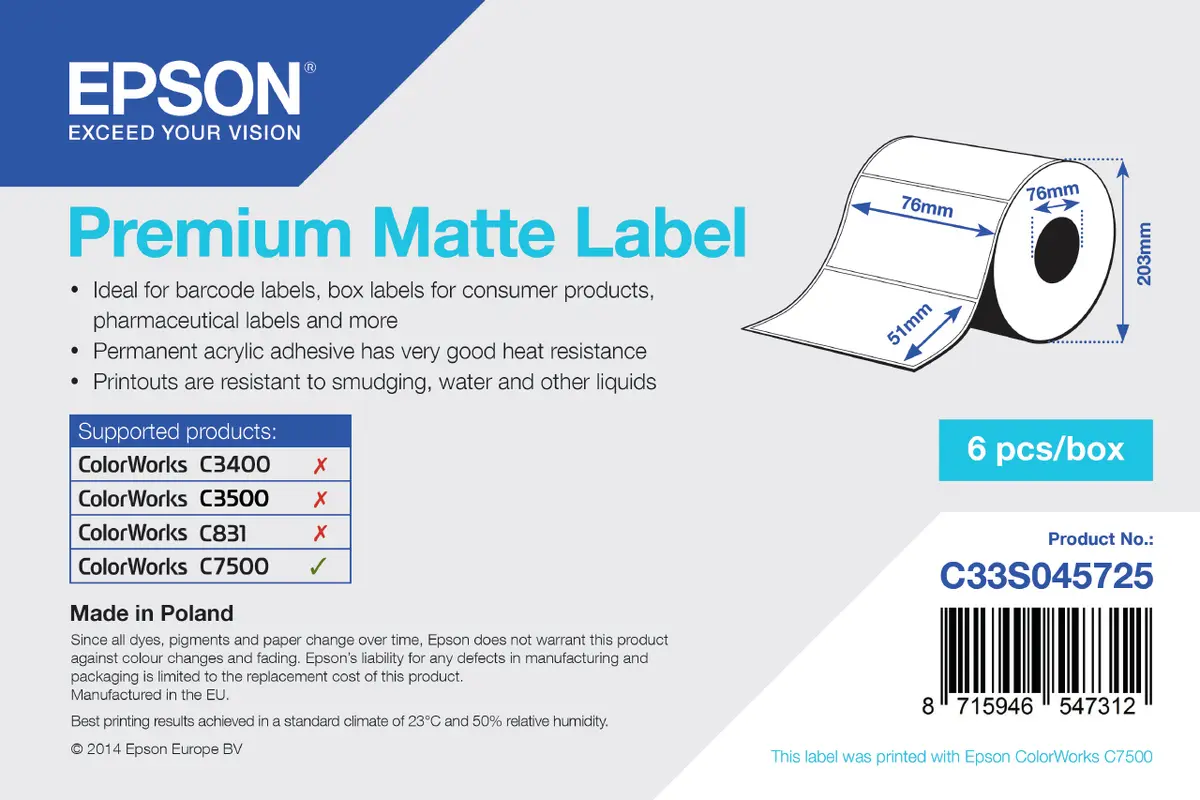Etiķete izgriezta ruļļos Epson Premium Matte