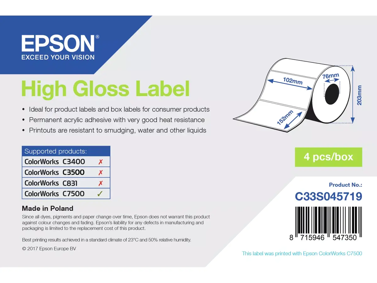 Die-cut Roll Labels Epson High Gloss 102mm x 152mm Photo 2