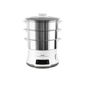 Пароварка Tefal Convenient Series Deluxe VC502D с 3 корзинами настольная цифровой таймер 900 Вт нержавеющая сталь и белый