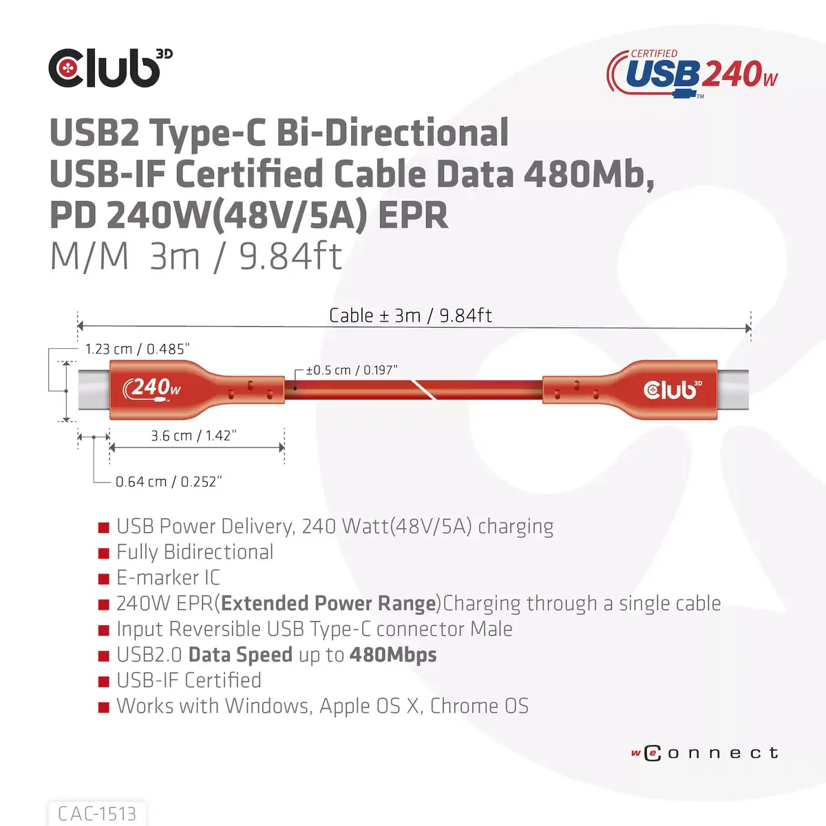 USB2 Type-C кабель CLUB3D CAC-1513 Photo 8
