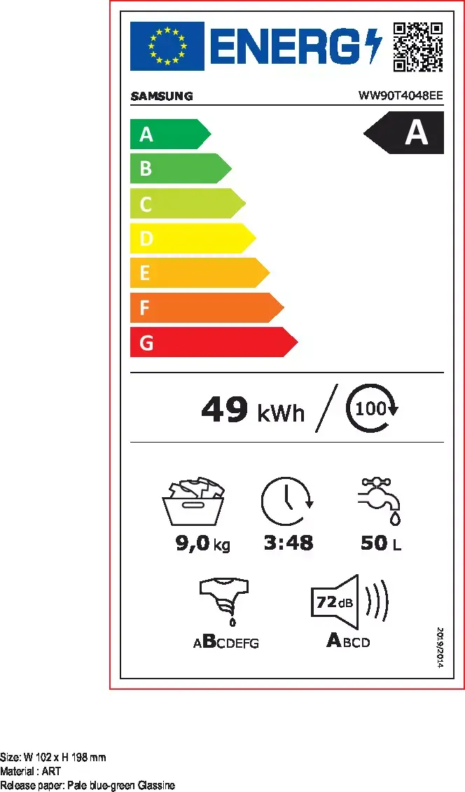 Samsung WW90T4048EE priekšējā ielādes veļasmašīna Photo 10