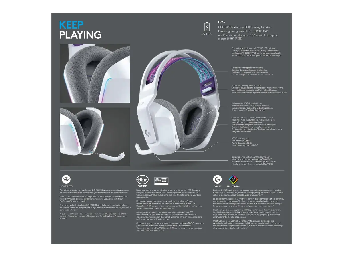 Bezvadu RGB spēļu austiņas Logitech G G733 LIGHTSPEED Photo 39