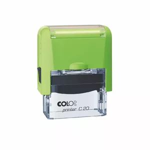 Самонакладывающаяся печать COLOP Printer C20 — компактная офисная печать, зелёный корпус, синяя подушечка