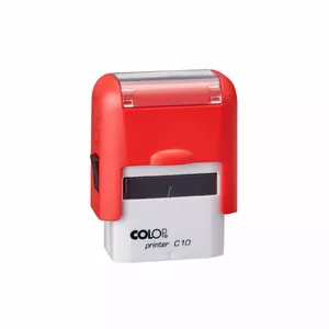 Self-inking stamp COLOP Printer C10 with red housing and blue ink pad