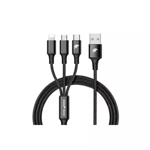 RhinoTech 3-in-1 uzlādes un datu kabelis USB-A uz Micro-USB, Lightning un USB-C 1.2m melns
