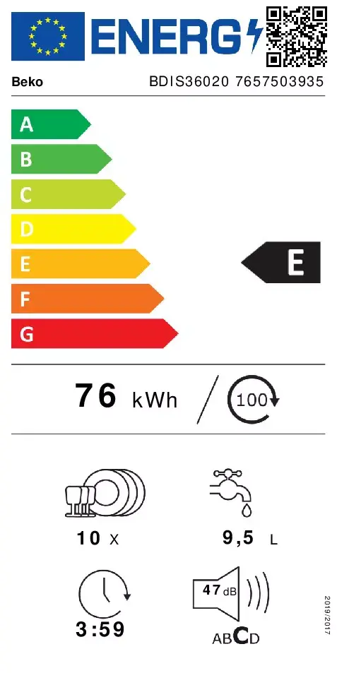 BEKO BDIS36020 iebūvējamā trauku mašīna 45 cm Photo 4