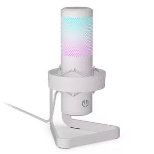 Datora mikrofons ENDORFY AXIS Streaming White — USB, 30–18 kHz, 192 kHz/24 bit, galda statīvs, izslēgšana, austiņu izeja