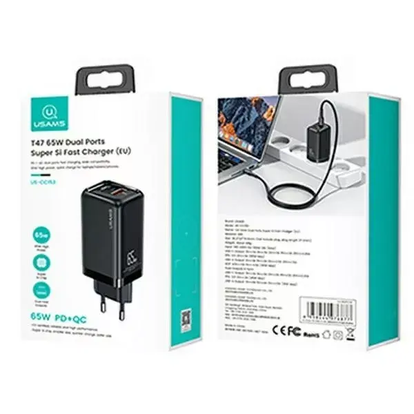Зарядное устройство usams T47 USB/USB-C 65W PD Photo 2