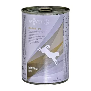Mitrais barības suņiem TROVET Intestinal DPD pīle 400 g — veterinārā diēta senioriem, mitrums 80%, olbaltumvielas 8.5%, tauki 6.3%