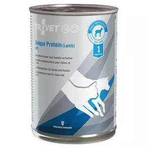 Влажный одно-белковый ветеринарный рацион TROVET Unique Protein UPL ягнёнок 400 г — вкус ягнёнка, влажность 82%, белок 8.5%, жир 5%