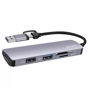 4smarts 469630 док-станция для ноутбука Проводная USB 3.2 Gen 1 (3.1 Gen 1) Type-A + Type-C Серый