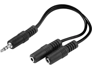 Sandberg MiniJack Splitter 1-2 audio kabelis 3.5mm TRS vīrišķais uz divām 3.5mm TRS sievišķajām ligzdām melns