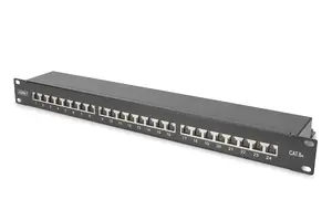 DIGITUS DN-91624S-EA-B CAT 6A Class EA ekranēts komutācijas panelis ar 24 RJ-45 pieslēgvietām 1U statīva montāžai melns