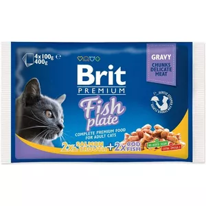 Влажный корм для кошек Brit Premium Cat Fish Plate 4x100g – паштет с рыбой, 4×100 г