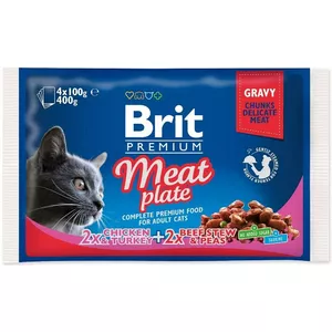 Влажный корм для кошек Brit Premium Cat Meat Plate 4×100 г — индейка, без зерна, без глютена, для взрослых