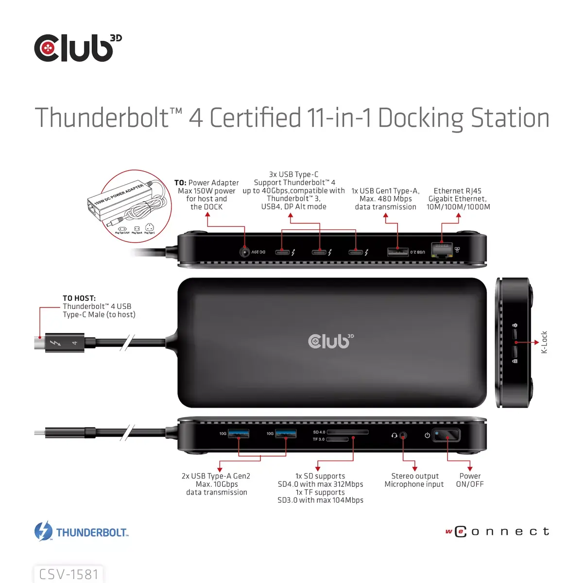 Док-станция CLUB3D Thunderbolt 4 Certified 11-in-1 Photo 12