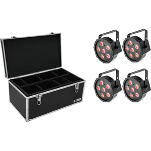 LED spot set EUROLITE SLS-6 TCL 4x with case TDV-1, 4‑unit kit, RGBW wash lights