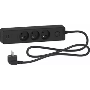 Schneider Electric Odace ST933U1B strāvas pagarinātājs ar pārsprieguma aizsardzību, 3 ligzdas, 1.5 m, melns