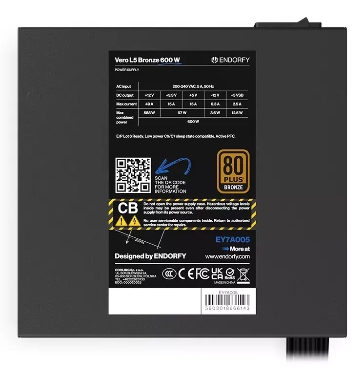 ENDORFY Vero L5 Bronze 600W ATX блок питания Photo 6