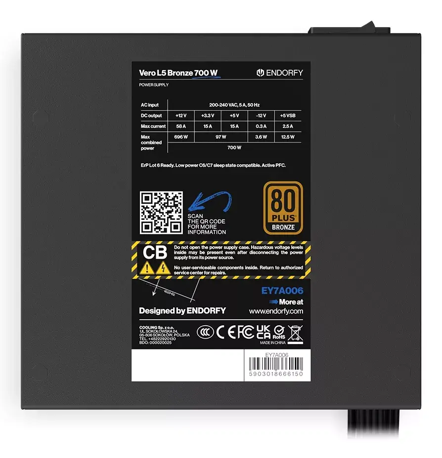 ENDORFY Vero L5 Bronze 700 W ATX barošanas bloks Photo 6