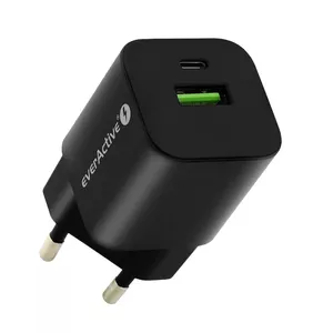 Сетевое зарядное everActive SC-390QB USB-A QC3.0 и USB-C 30W, черное