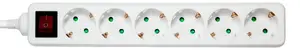 DELTACO GT-0653 Power Extension Cord with 6 Type F AC Outlets, Switch, and 1.5 m Cable, White