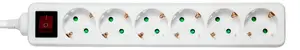DELTACO GT-0653 Power Extension Cord 1.5 m with 6 Type F AC Outlets and Switch White Indoor
