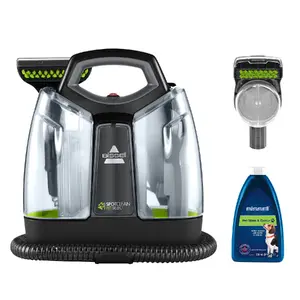 Rokas ierīce paklāju tīrīšanai Bissell SpotClean Pet Select — piemērota paklājiem, audumiem, cietām grīdām; vads 5 m; šļūtene 1,7 m; melna/zaļa/caurspīdīga